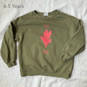 💙2/$25 Zara 4-5 Years Toddler Kids Green Sweatshirt Leaf Hoodie Fall Winter